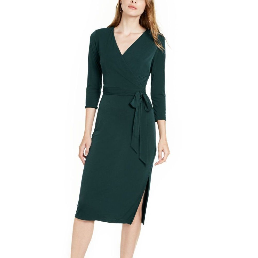 INC Side-Tie Faux-Wrap Dress size XL in Green - NEW